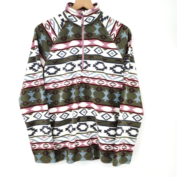 Eddie Bauer Womens 1/4 Zip Pullover Size L Colorful Fleece Aztec Southwest‎ - Picture 1 of 7